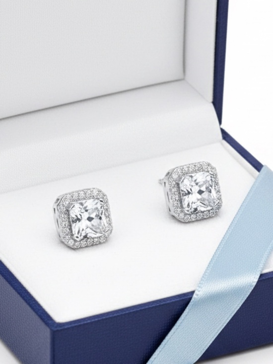 925 Sterling Silver Lever Back Earrings with Princess Cut  Womens Sterling Silver .925 Princess Cut Cubic Zirconia Earring